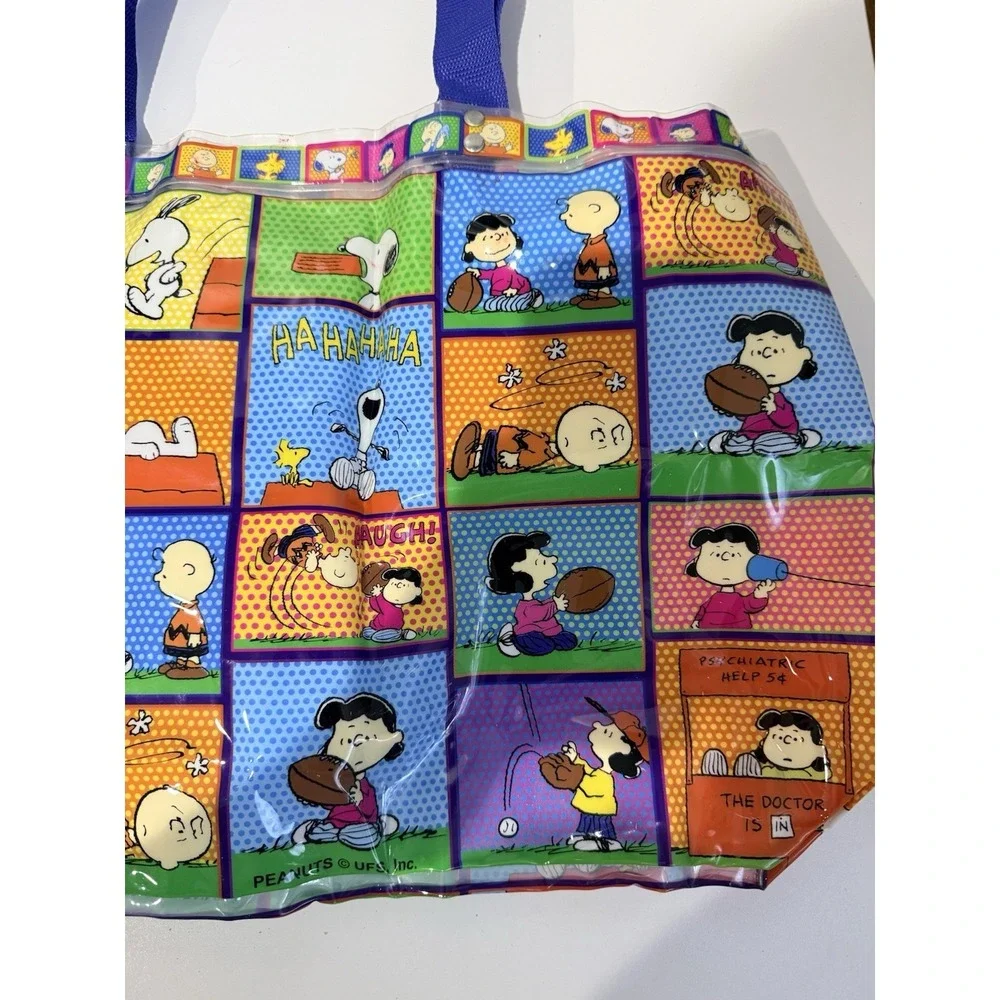 Vintage Peanuts Tote Bag PVC 90s Charlie Brown Snoopy Woodstock Cartoon‎ Linus L